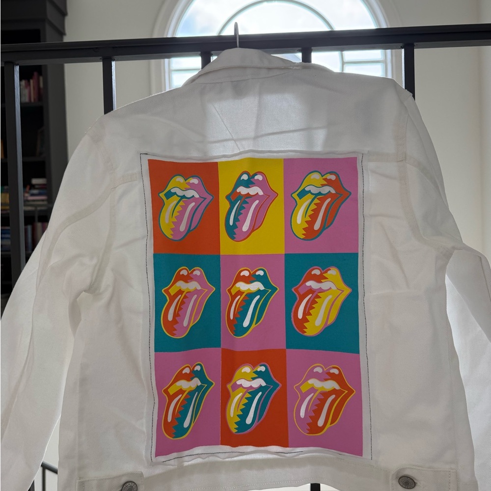 Vintage White Jean Jacket with Colorful Patch Graphic